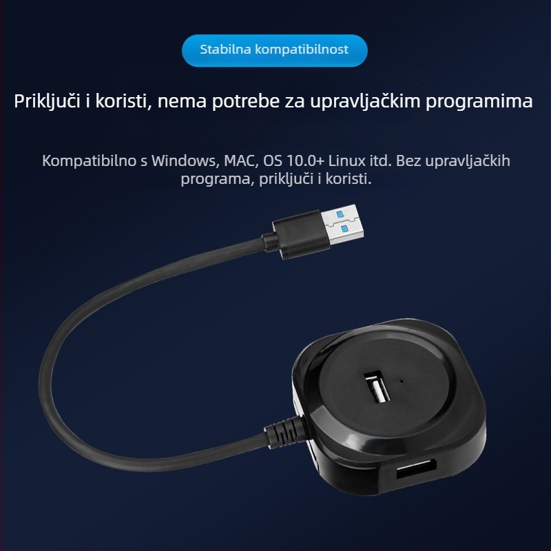 USB 2.0 stolna docking stanica, 4 porta, brzina prijenosa 5 Gbps, kabel 20 cm, napajanje preko USB