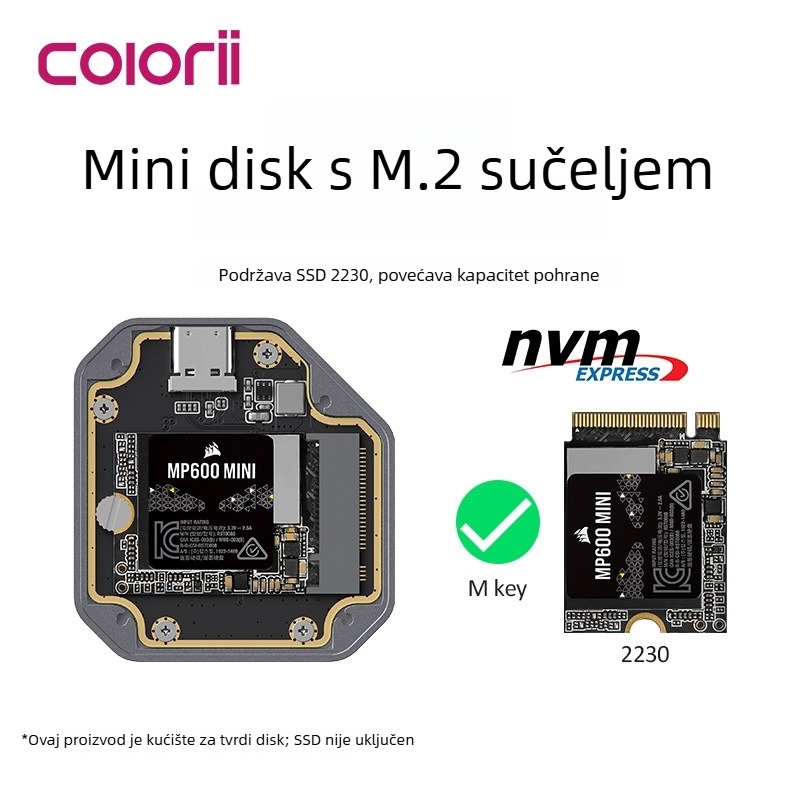 Type-C vanjska kutija NVMe/M.2 2230 za iPhone 15 Pro/Max ProRes, 10Gbps, bez vanjskog napajanja