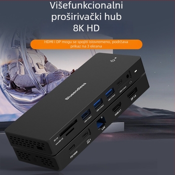 Type-C docking stanica s dvostrukim DP i HDMI, multi-monitor 4K60Hz hub, 10Gbps, USB 3.1, kabel 1 m