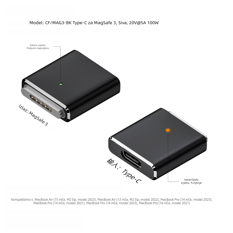 Type-C ženski na MagSafe 3 adapter – 100W PD, MagSafe3 kompatibilan, OEM