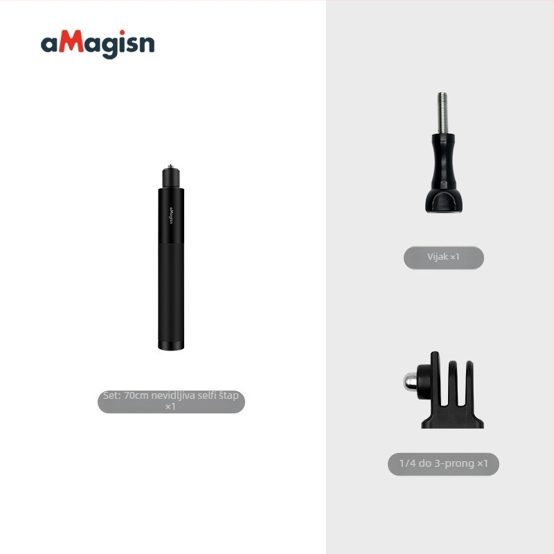 Amagisn Nevidljiva selfie štapa – Straight-Pull dizajn, aluminijska legura, kompatibilan s Insta360 One X2, One RS, GoPro Max i DJI
