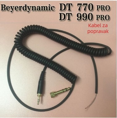 Zamjenski opružni kabel za slušalice, kompatibilan s DT770, 7506, V600, V900, s 6,5 mm priključkom
