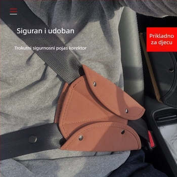 Držač sigurnosnog pojasa za djecu - mekana tkanina, koža + velur, sklopivi s kopčom, 256 g