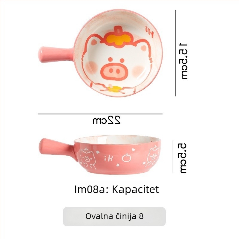 Keramična zdjela za pečenje s držačem — crtani uzorak, mikrovalna sigurnost, okrugli oblik, svježi i slatki stil