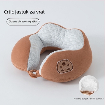 Četverostruko U-oblikovani jastuk za vrat za ured i putovanja — punilo PP pamuk, mekani spandex materijal, karikaturni stil, prijenosni jastuk za putovanje