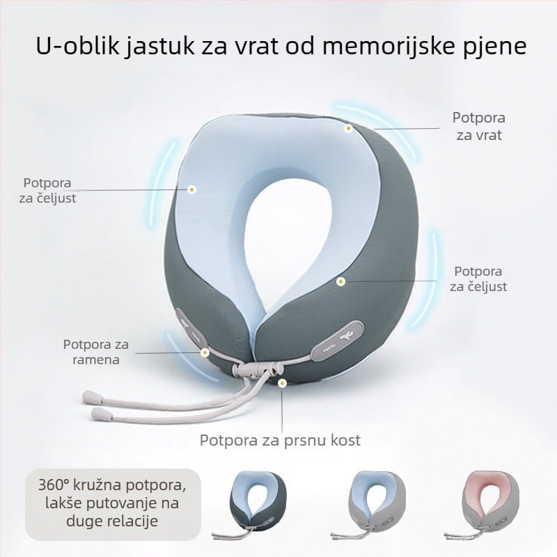 Memorijska pjena, U-oblikovani putni jastuk za vrat, prijenosni, za zrakoplov i vlak, jastuk za odmor u uredu