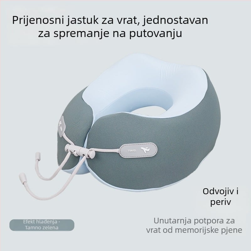 Memorijska pjena, U-oblikovani putni jastuk za vrat, prijenosni, za zrakoplov i vlak, jastuk za odmor u uredu