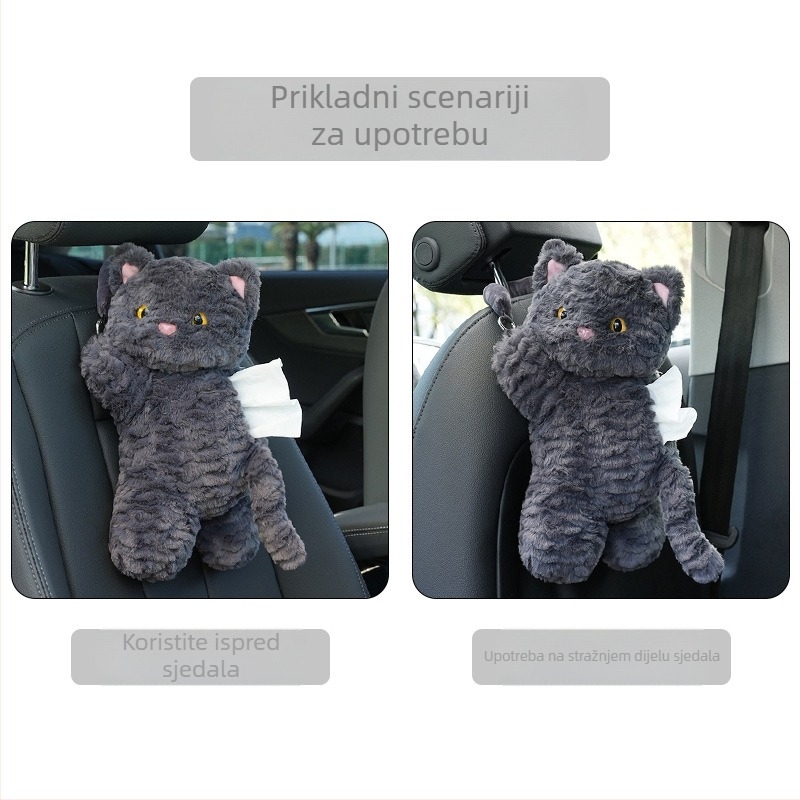 Kutija za maramice za automobil s visećom plišanom mačkom (Blue Rain; Dvostruka upotreba – auto i dom; Prilagodljivo; Privatne marke dostupne)