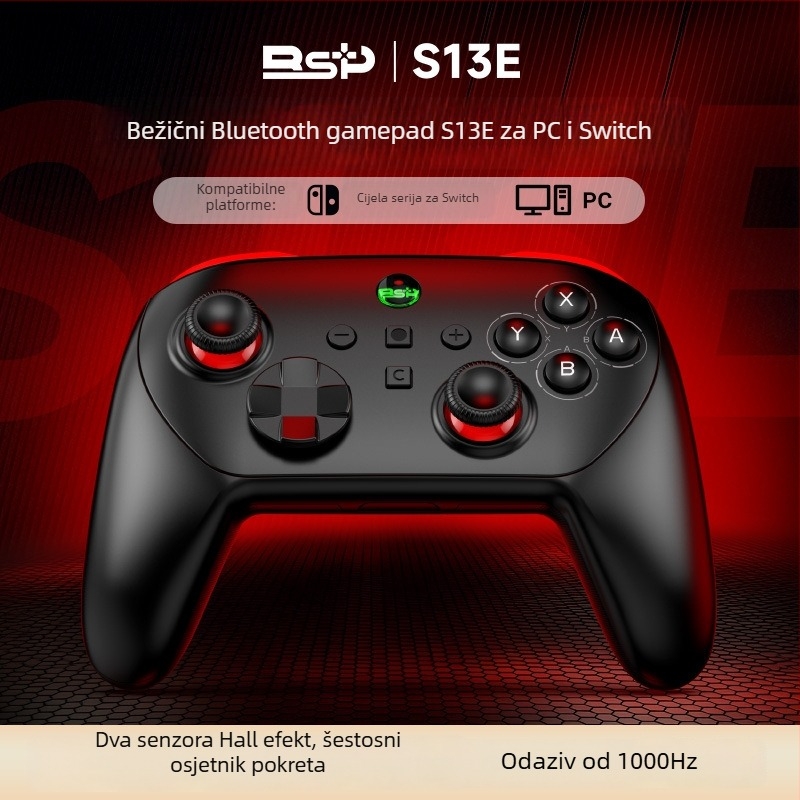 S13e bežični Bluetooth gamepad, Type-C priključak, kompatibilan sa Switchom i PC-jem, ABS materijal, težina 238 g