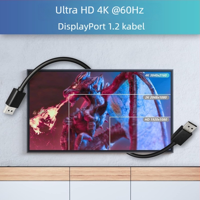DisplayPort na DisplayPort kabel, 4K60Hz, bakar s niklovom prevlakom, duljina 1,8 m, za PC monitor