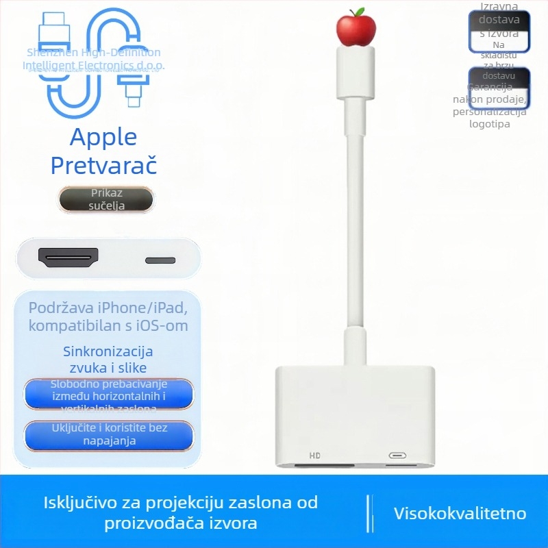 Lightning HDTV video adapter za iPhone i iPad • Lightning sučelje • duljina kabela 0.15 m • OFC bakar • nikl prevlaka