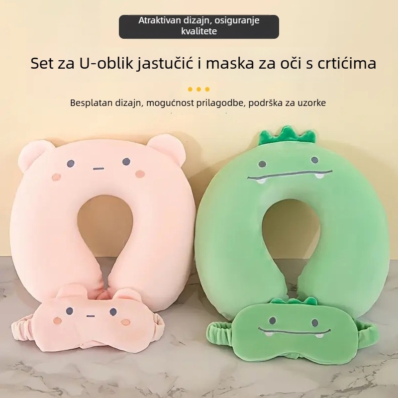 U-oblikovana jastučnica s maskom za oči, memorijska pjena, spandeks tkanina, crtani stil, za odrasle