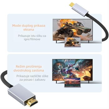 Type-C na HDMI 4K60Hz HD video kabel s bakrenim vodičem, USB-C na HDMI adapter za mobilne telefone, PC i monitore (CV-T-09A, Chen Wei)