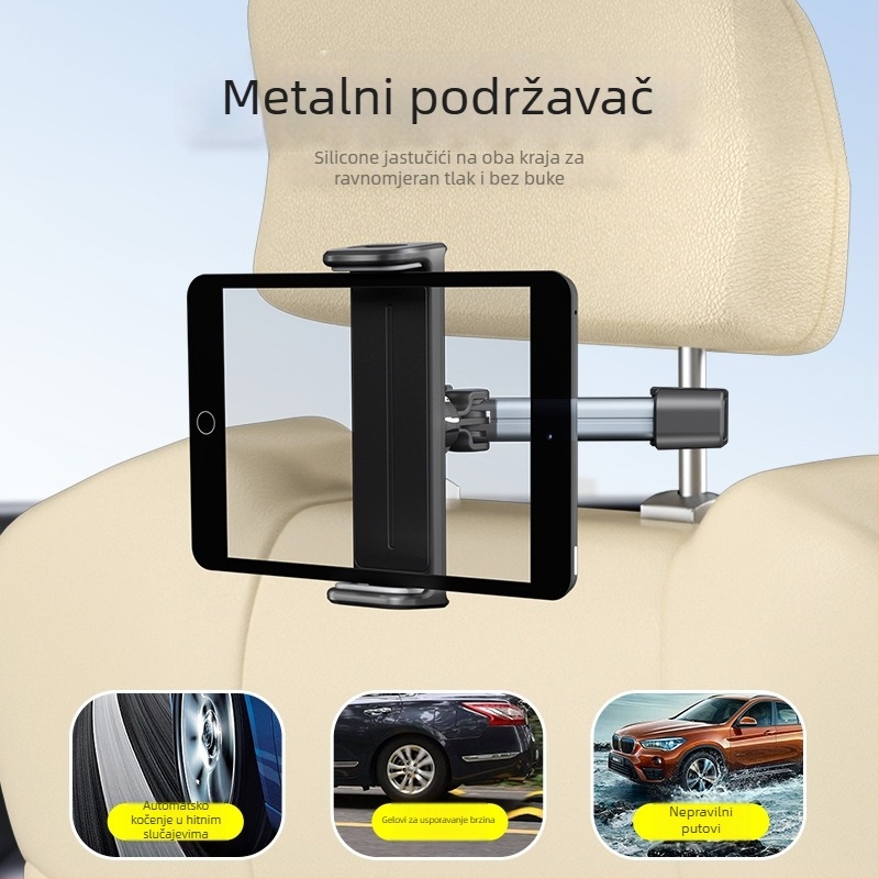 Držač za telefon i tablet na stražnjoj naslonjači automobila — univerzalan, Snap-On ugradnja, za stražnji naslon, drži telefon i tablet, prilagodljiv (univerzalno; Snap-On ugradnja; stražnji naslon; drži telefon i tablet; prilagodljiv)