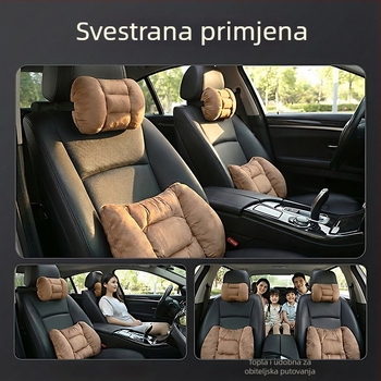 Set naslona za glavu i lumbalne podrške za automobil – vanjski sloj od velura, punjenje od mjehurićastog pamuka, CNC uzorak bušenja, univerzalna kompatibilnost