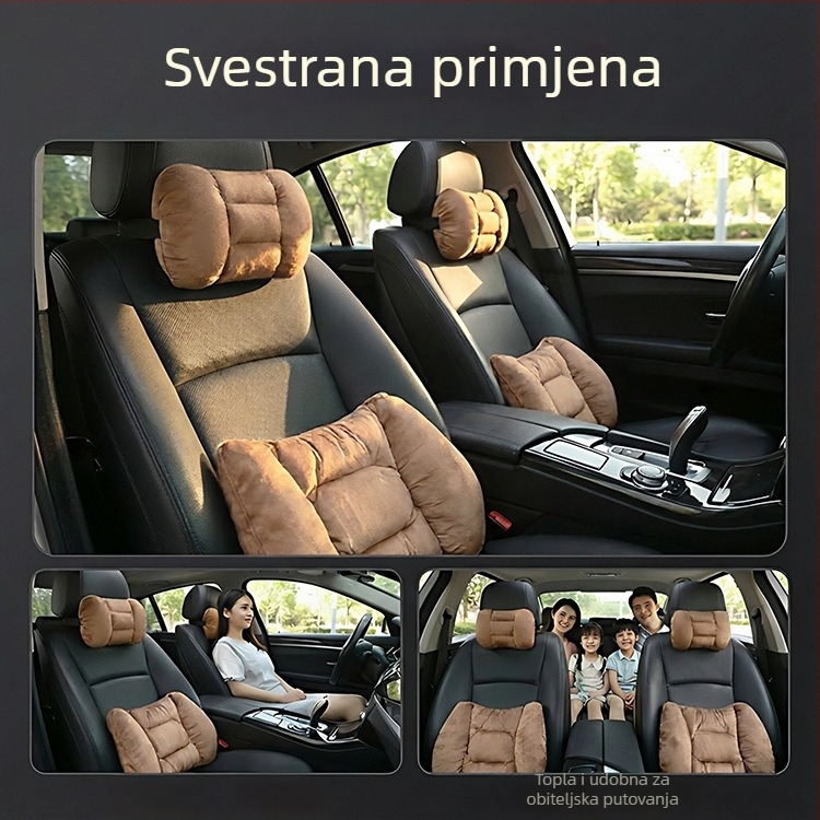 Set naslona za glavu i lumbalne podrške za automobil – vanjski sloj od velura, punjenje od mjehurićastog pamuka, CNC uzorak bušenja, univerzalna kompatibilnost