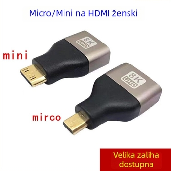 HDMI konverter glava: aluminijska legura, HDMI 2.1, micro HDMI na HDMI, 8K/60Hz