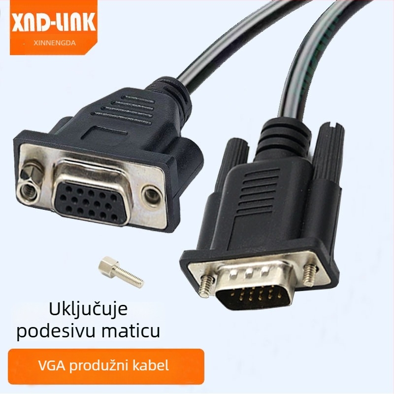 VGA produžni kabel s pomičnim navojem, 30 cm, VGA3+6 HD video kabel, bakar bez oksidacije