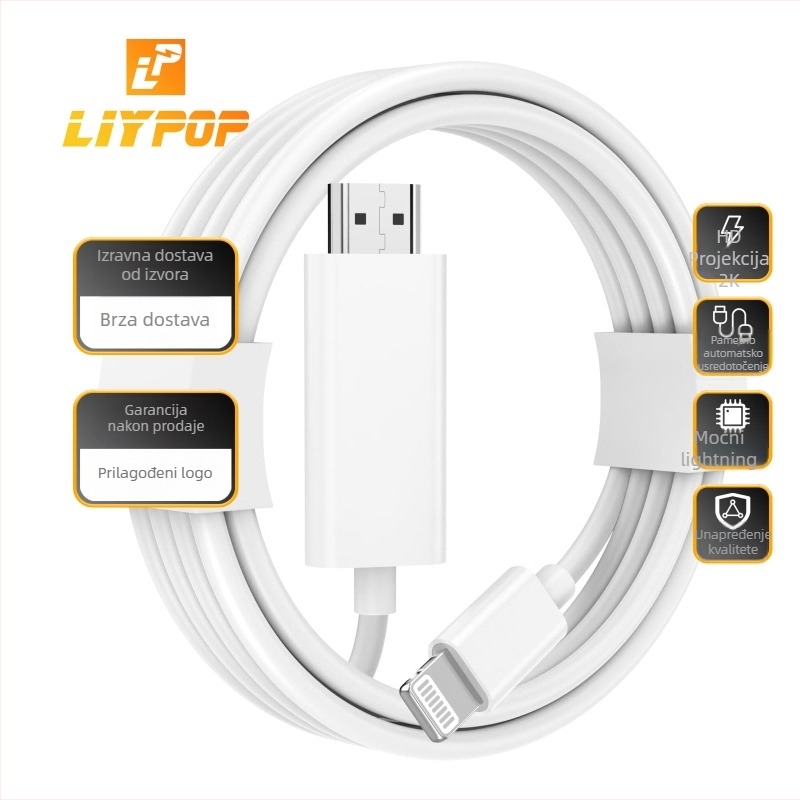 HDMI video adapter kabel 2K – 2 m, za Apple uređaje, bakreno obložena čelična žica, niklani konektori