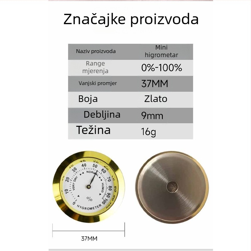 Ugrađeni kompaktni termometar-higrometar za glazbene instrumente i prtljagu (±1°C, ±5% RH, rezolucija 1°)
