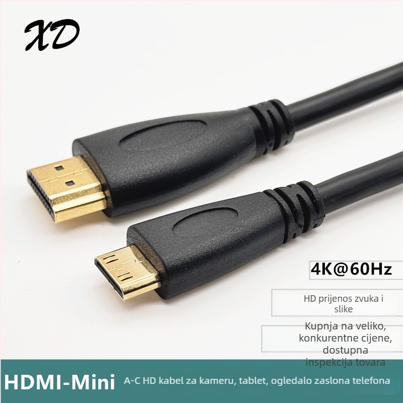 HDMI A–C kabel, 4K, s Mini HDMI na standardni HDMI, duljina 1,5 m, bakreni vodovi, zlatni konektori