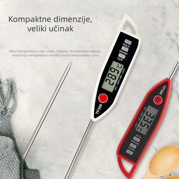 Pero-tip digitalni termometar za hranu s nehrđajućom sondom – mjerenje temperatura hrane, ulja i mlijeka; napaja AG13 baterijom