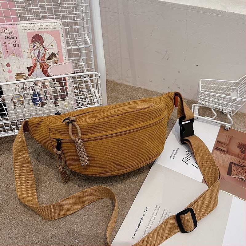 Corduroy ženska crossbody torba s unutarnjim džepom, zatvaranje zatvaračem, poliester podstava, proljeće 2024 izdanje