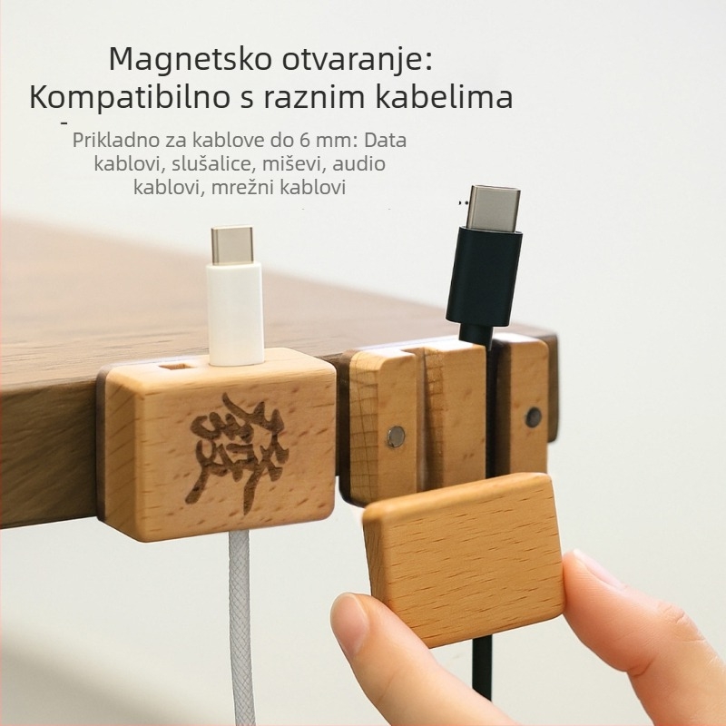 Moderno kuboidno-organizator kablova za stol i zid, drveni, za podatkovne kablove