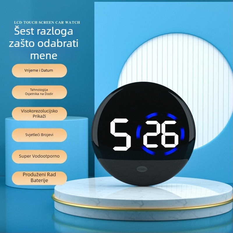 Automobilski mjerač temperature vode - podesivi kut, samoljepljivi zaslon, kompaktni sat