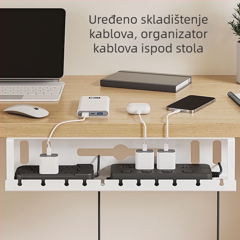Željezni sustav za upravljanje kabelima ispod stola s kutijom sa slotovima, bez bušenja, organizator kablova