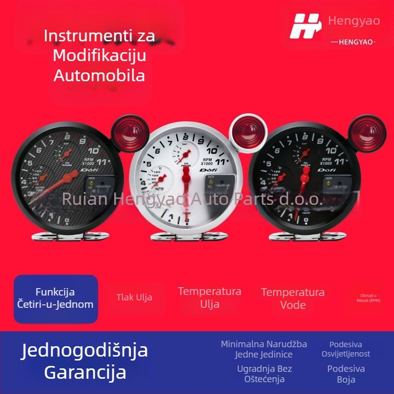 Automobilski prilagođeni instrument - 4-u-1 tachometar s temperaturom vode, temperaturom ulja, tlakom ulja i svjetlom za promjenu brzine - 12V, masa 750 g, universalno