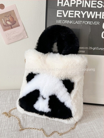 Panda pliš bucket torba s magnetskim zatvaranjem, džep za mobitel, podstava od sintetičke kože