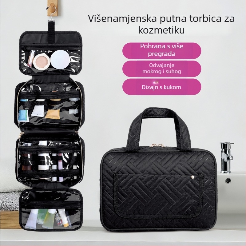 Vodootporna torbica za toaletne potrebe s kukom za kačenje, veliki kapacitet, poliester, unisex – za putovanja i kućno skladištenje