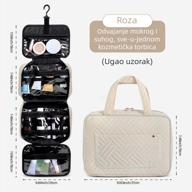 Vodootporna torbica za toaletne potrebe s kukom za kačenje, veliki kapacitet, poliester, unisex – za putovanja i kućno skladištenje