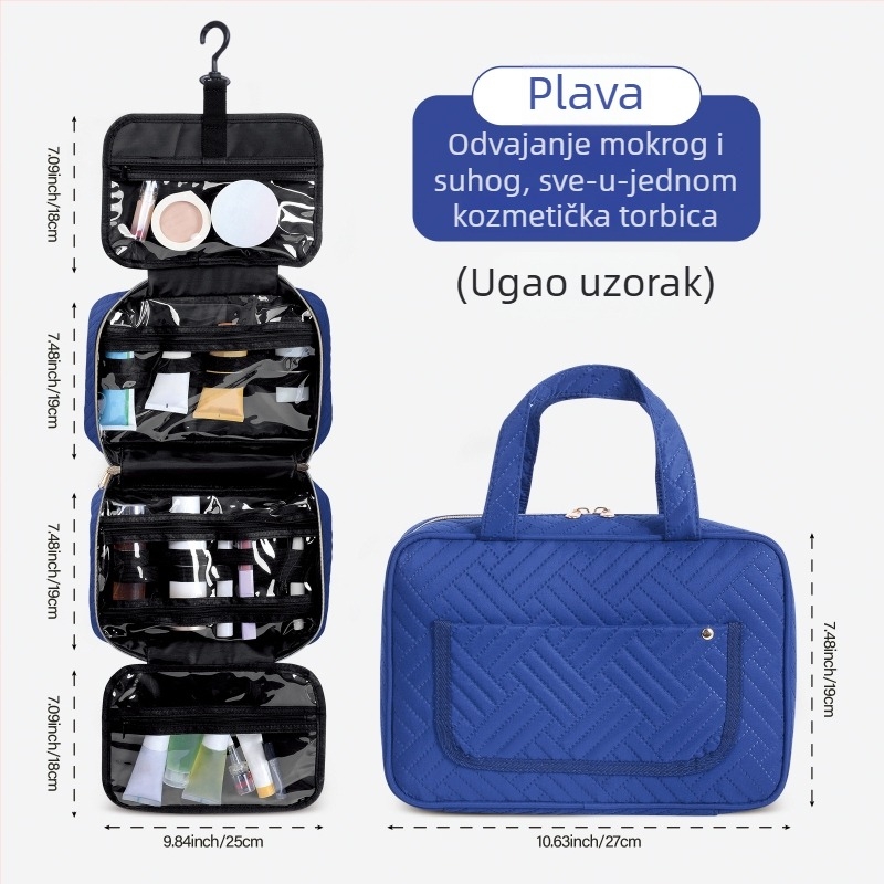 Vodootporna torbica za toaletne potrebe s kukom za kačenje, veliki kapacitet, poliester, unisex – za putovanja i kućno skladištenje