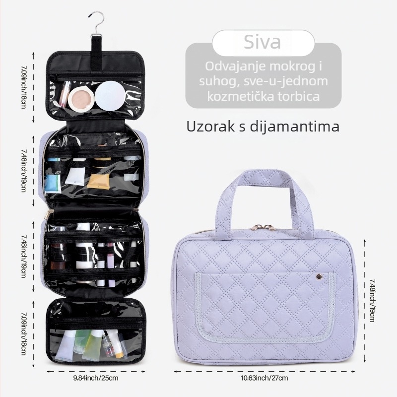 Vodootporna torbica za toaletne potrebe s kukom za kačenje, veliki kapacitet, poliester, unisex – za putovanja i kućno skladištenje