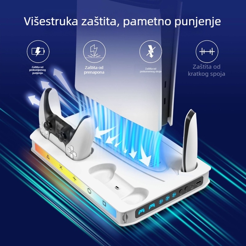 PS5 Pro/Slim hlađenje stalak s punjenjem kontrolera i spremnikom za pohranu — Model Mz-8041, USB sučelje, kompatibilan sa svim PS5 verzijama
