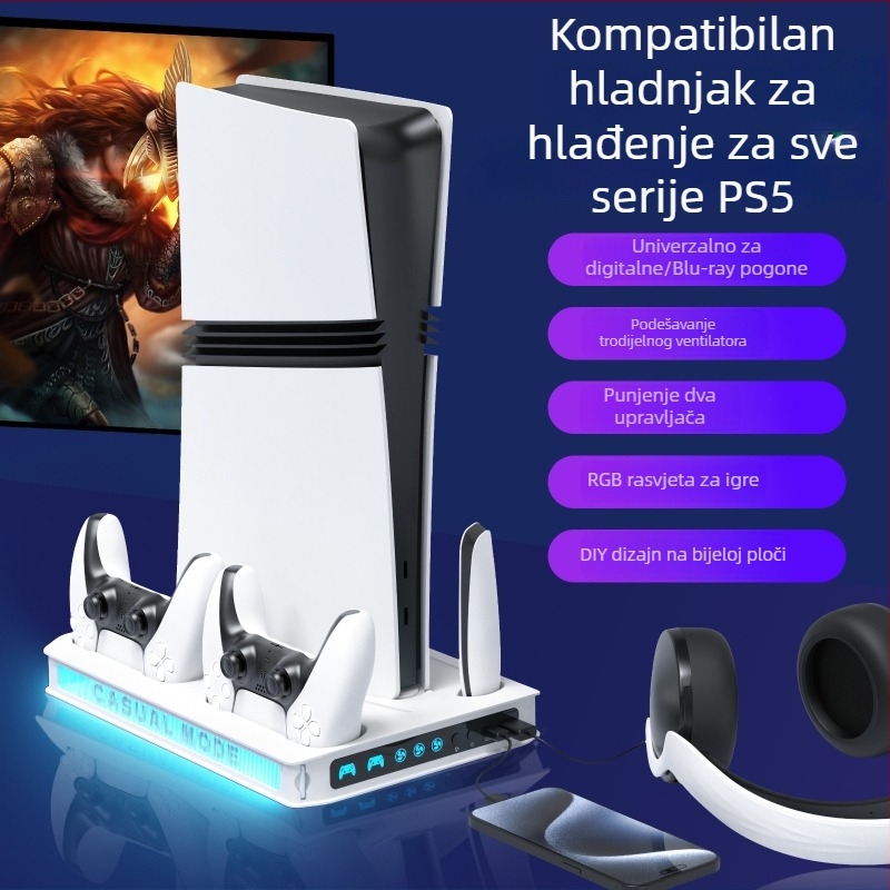 PS5 Pro/Slim hlađenje stalak s punjenjem kontrolera i spremnikom za pohranu — Model Mz-8041, USB sučelje, kompatibilan sa svim PS5 verzijama