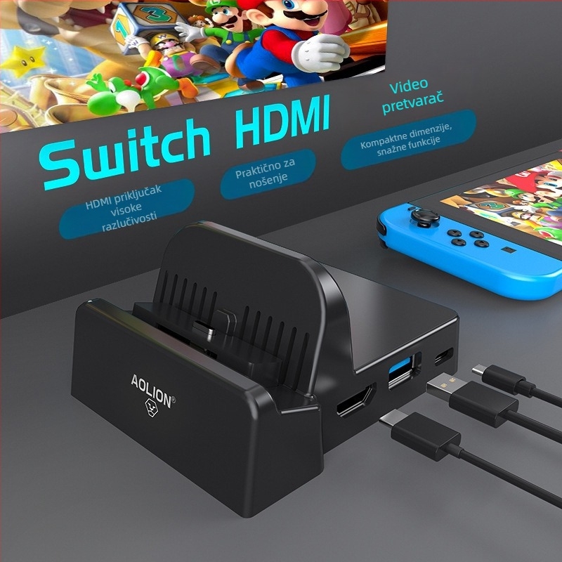 Nintendo Switch TV dok za TV s HDMI izlazom, USB-C video izlaz, prijenosna baza, 98 g