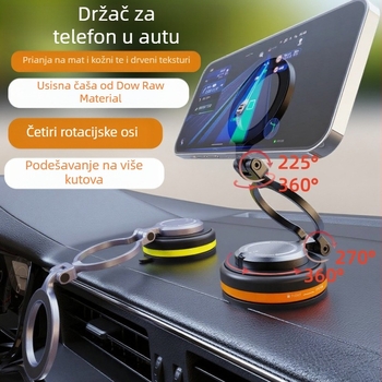 Univerzalni magnetski držač za telefon u automobilu, 360° rotacija, sklopivi, držač na ploči s vakuumskim pričvršćivanjem