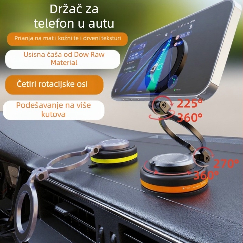 Univerzalni magnetski držač za telefon u automobilu, 360° rotacija, sklopivi, držač na ploči s vakuumskim pričvršćivanjem