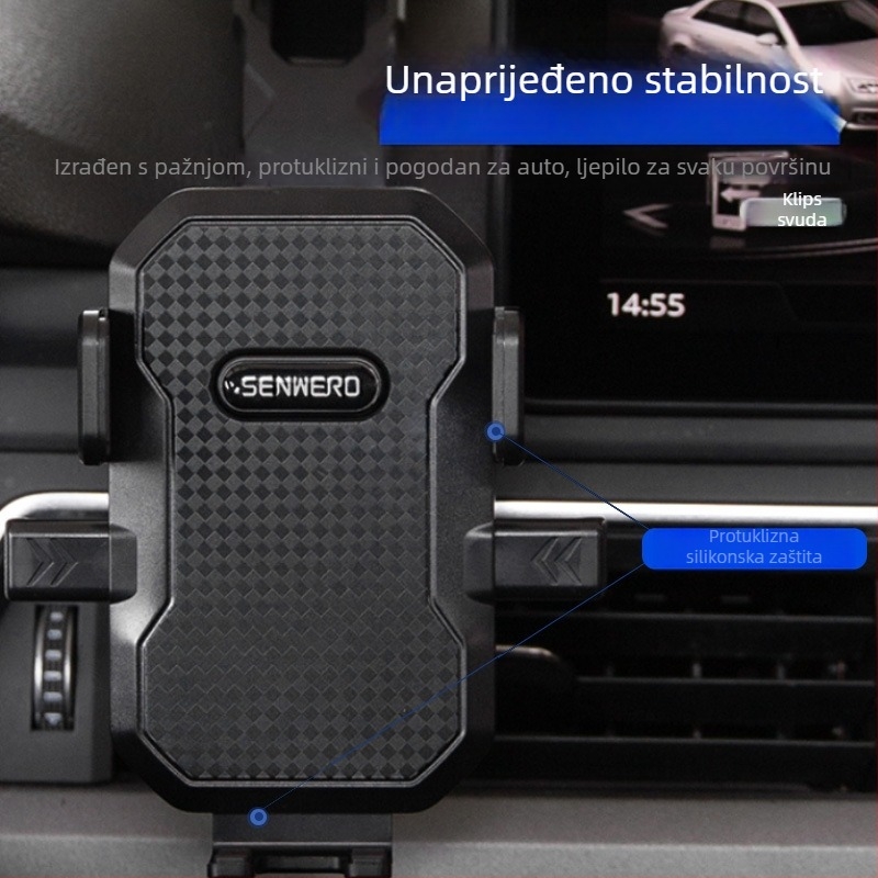 Držač za telefon u automobilu s usisnom čašicom, montaža na ploču, 360° rotacija, univerzalna kompatibilnost, 5W snage