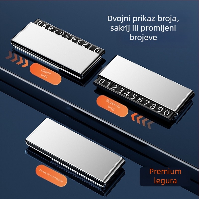 Skrivena dvostruka registarska pločica automobila – metalna konstrukcija, prilagodljivo, tiskanje logotipa dostupno; Model: dvostruka registarska pločica; Tip: Skrivena