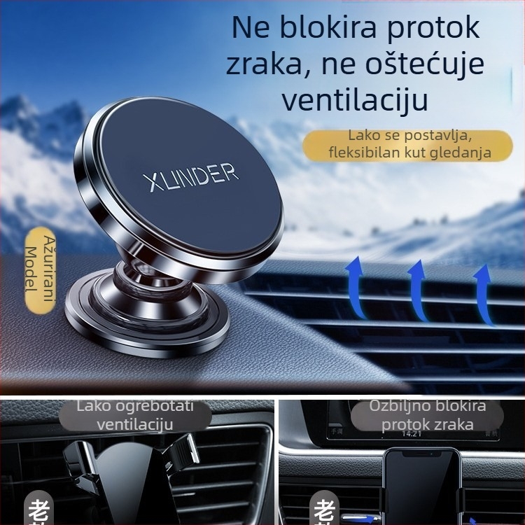Držač za telefon u automobilu - magnetska usisna nosač, montaža ljepilom, kompatibilan s prednjim staklom, univerzalna kompatibilnost, navigacija u vozilu
