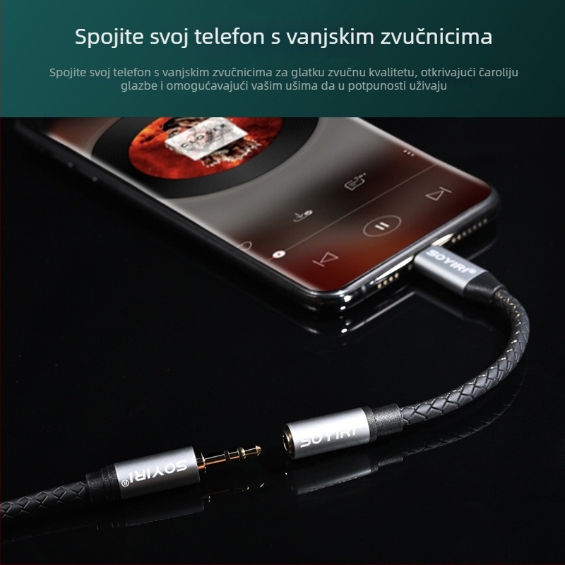 SOYIRI Lightning na 3,5 mm adapter za slušalice — pozlaćeni konektori, bakreni vodnik bez kisika, ROHS certificiran