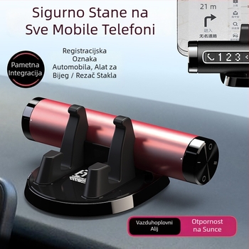Automobilski 4-u-1 višenamjenski alat za hitne slučajeve: razbijač stakla, privremena oznaka za parkiranje, držač za telefon, skriveni dizajn – Model B18, metal, prilagodljiv logo, licencirana privatna etiketa