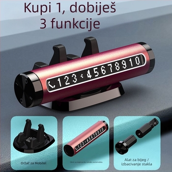 Automobilski 4-u-1 višenamjenski alat za hitne slučajeve: razbijač stakla, privremena oznaka za parkiranje, držač za telefon, skriveni dizajn – Model B18, metal, prilagodljiv logo, licencirana privatna etiketa