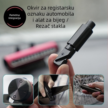 Automobilski 4-u-1 višenamjenski alat za hitne slučajeve: razbijač stakla, privremena oznaka za parkiranje, držač za telefon, skriveni dizajn – Model B18, metal, prilagodljiv logo, licencirana privatna etiketa