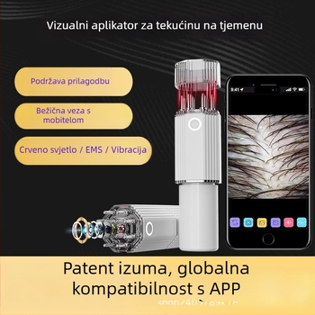 Vizualni aplikator za vlasište s HD kamerom, masaža mikrostrujom, vibracija s 3 brzine, terapija crvenim svjetlom; model YC-2418(C8); težina 275 g; uključuje masažni aplikator, podatkovni kabel, upute