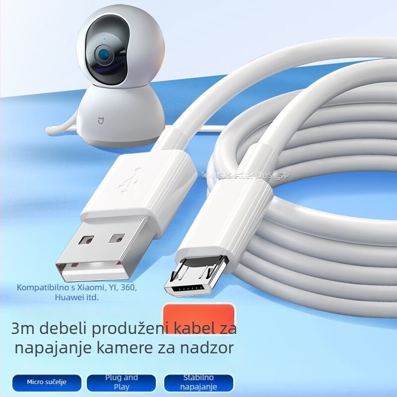 Android USB-C produžni kabel za punjenje 3m/5m/10m za Ezviz 360 Xiaomi nadzornu kameru